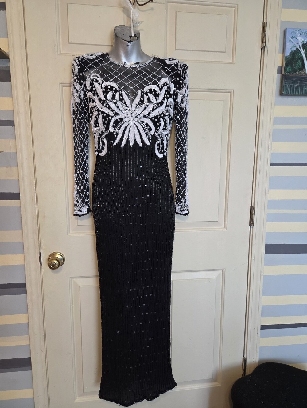 laurence kazar vintage long-sleeve evening gown